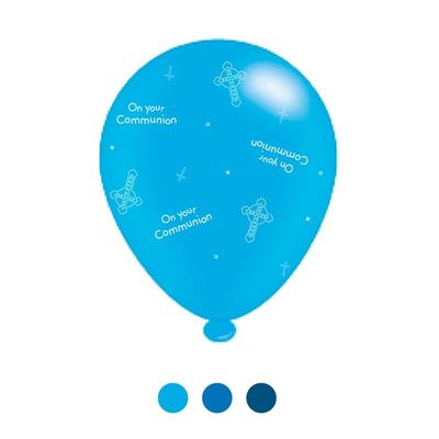 1st Communion Blue Mix Latex Balloons [6 Packs – 8 Each]