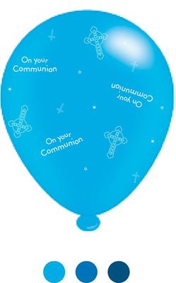 1st Communion Blue Latex Balloons (8 Pack)