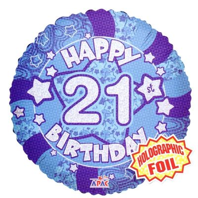 Blue Happy 21st Birthday Balloon