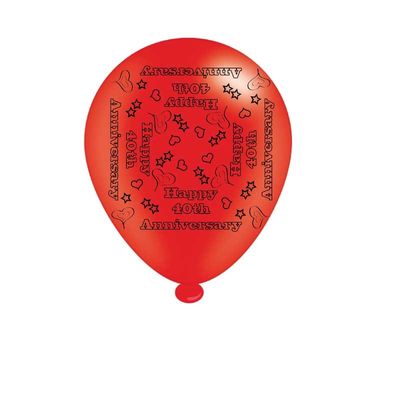 40th Ruby Anniversary Latex Balloons x8