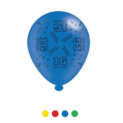 Age 16 Unisex Birthday Latex Balloons x8
