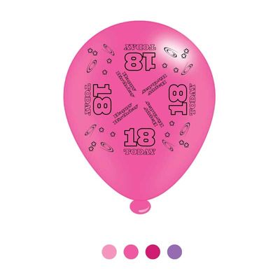 Age 18 Pink Birthday Latex Balloons x8