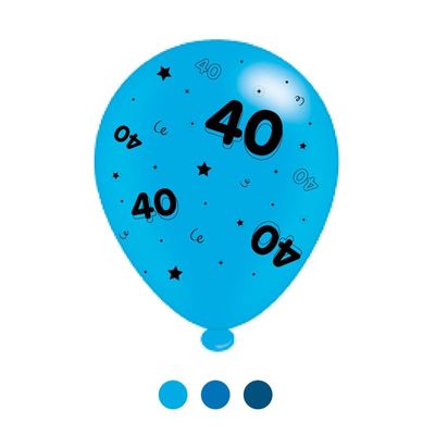 “Age 40” Blue Mix Latex Balloons (6 Packs – 8 Each)