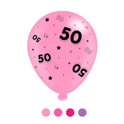 “Age 50” Pink Mix Latex Balloons (6 Packs)