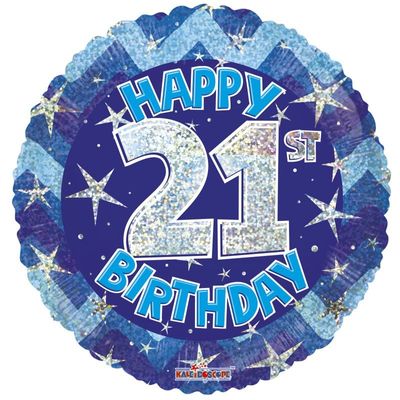 Blue Holographic Happy 21st Birthday Balloon [18 Inches]