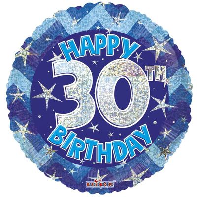 Blue Holographic Happy 30th Birthday Balloon [18 Inches]