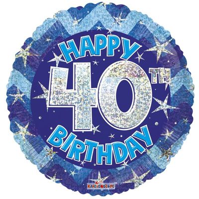 Blue Holographic Happy 40th Birthday Balloon [18 Inches]