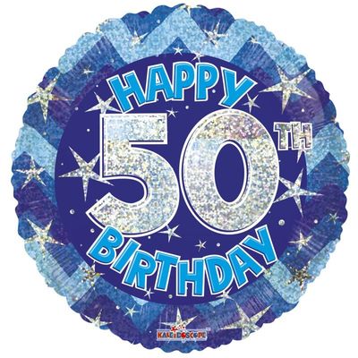 Blue Holographic Happy 50th Birthday Balloon [18 Inches]