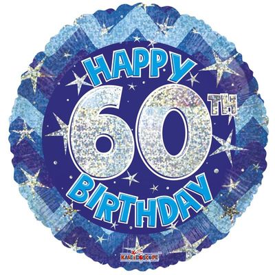 Blue Holographic Happy 60th Birthday Balloon [18 Inches]