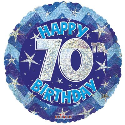 Blue Holographic Happy 70th Birthday Balloon [18 Inches]
