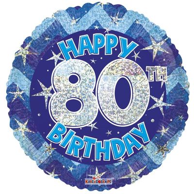 Blue Holographic Happy 80th Birthday Balloon [18 Inches]