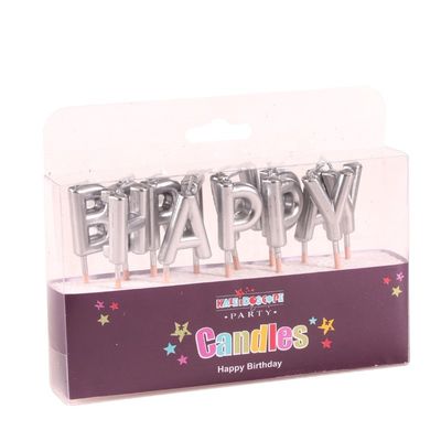 Happy Birthday Pick Candle- Metallic Silver – pack of 6