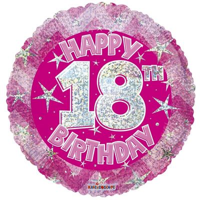 Pink Holographic Happy 18th Birthday Balloon [18 Inches]