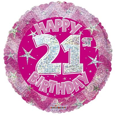 Pink Holographic Happy 21st Birthday Balloon [18 Inches]