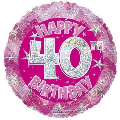 Pink Holographic Happy 40th Birthday Balloon [18 Inches]