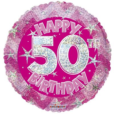 Pink Holographic Happy 50th Birthday Balloon [18 Inches]