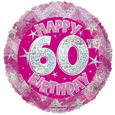 Pink Holographic Happy 60th Birthday Balloon [18 Inches]