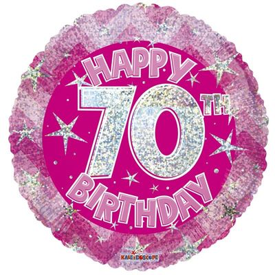 Pink Holographic Happy 70th Birthday Balloon [18 Inches]