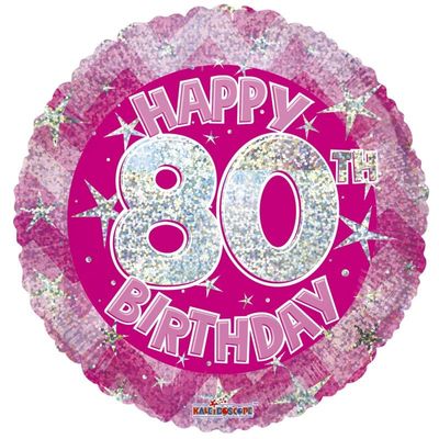 Pink Holographic Happy 80th Birthday Balloon [18 Inches]