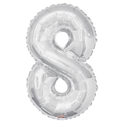 Silver 8 Big Number Balloon 34inch