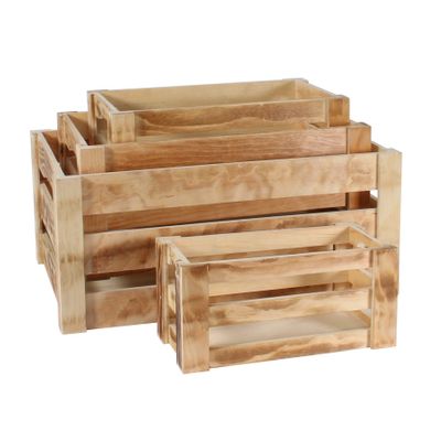 Pine Burnt Wood Crates (Set of 4)