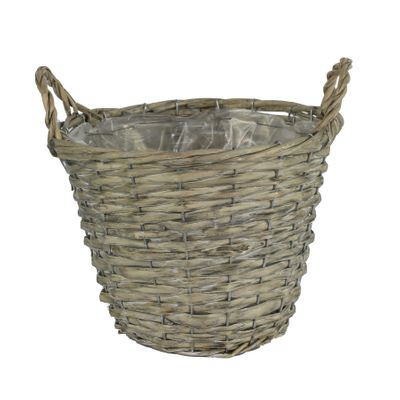 Round Grey Rattan Basket with Ears [25 cm]