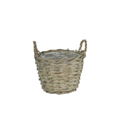 Round Grey Rattan Basket with Ears [16 cm]