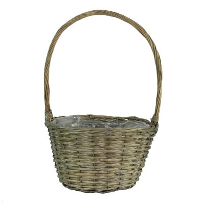 Round Grey Willow Basket with Handle [30 cm]