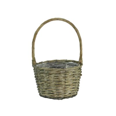 Round Grey Willow Basket with Handle [23 cm]