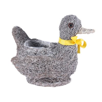 Salim White Wash Duck Planter with Yellow Bow [23 cm]