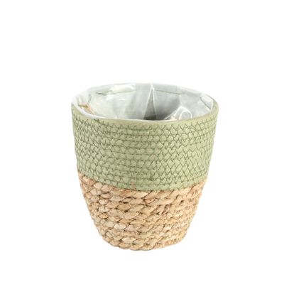 Round Two Tone Seagrass and Green Paper Basket [16 cm]