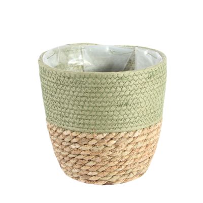 Round Two Tone Seagrass and Green Paper Basket [19 cm]