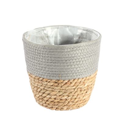 Round Two Tone Seagrass and Grey Paper Basket [19 cm]