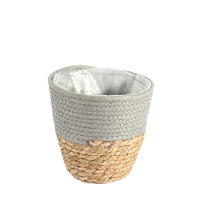 Round Two Tone Seagrass and Grey Paper Basket [16 cm]