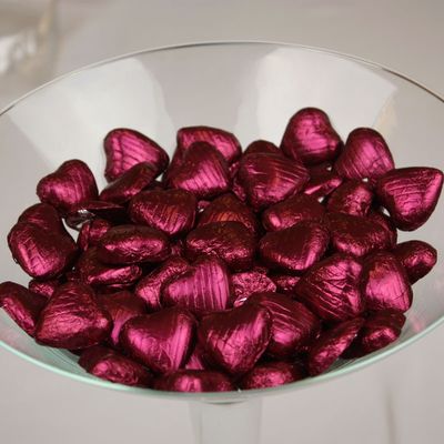 Burgundy Foil Chocolate Hearts 500g