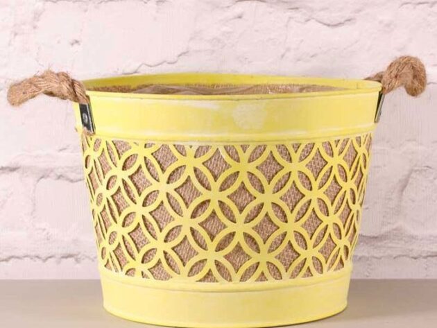 Yellow Planter with Rope Handle 28cm