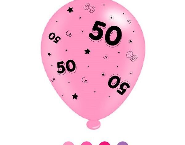 Age 50 Pink Mix Latex Balloons (6 Packs)