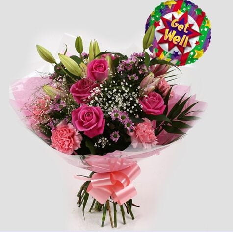 Get Well Balloon & Pink Crystal Bouquet